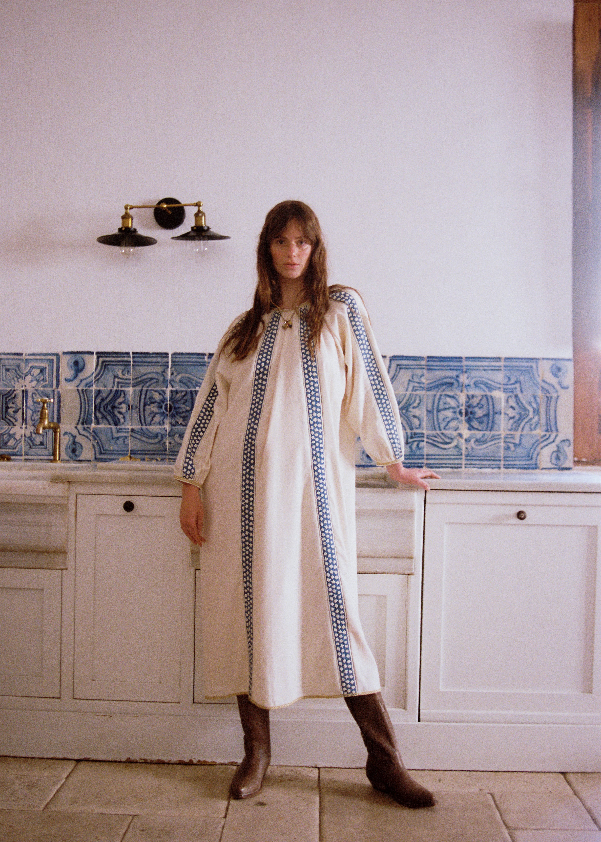 California Combi Flannel Dress Blue